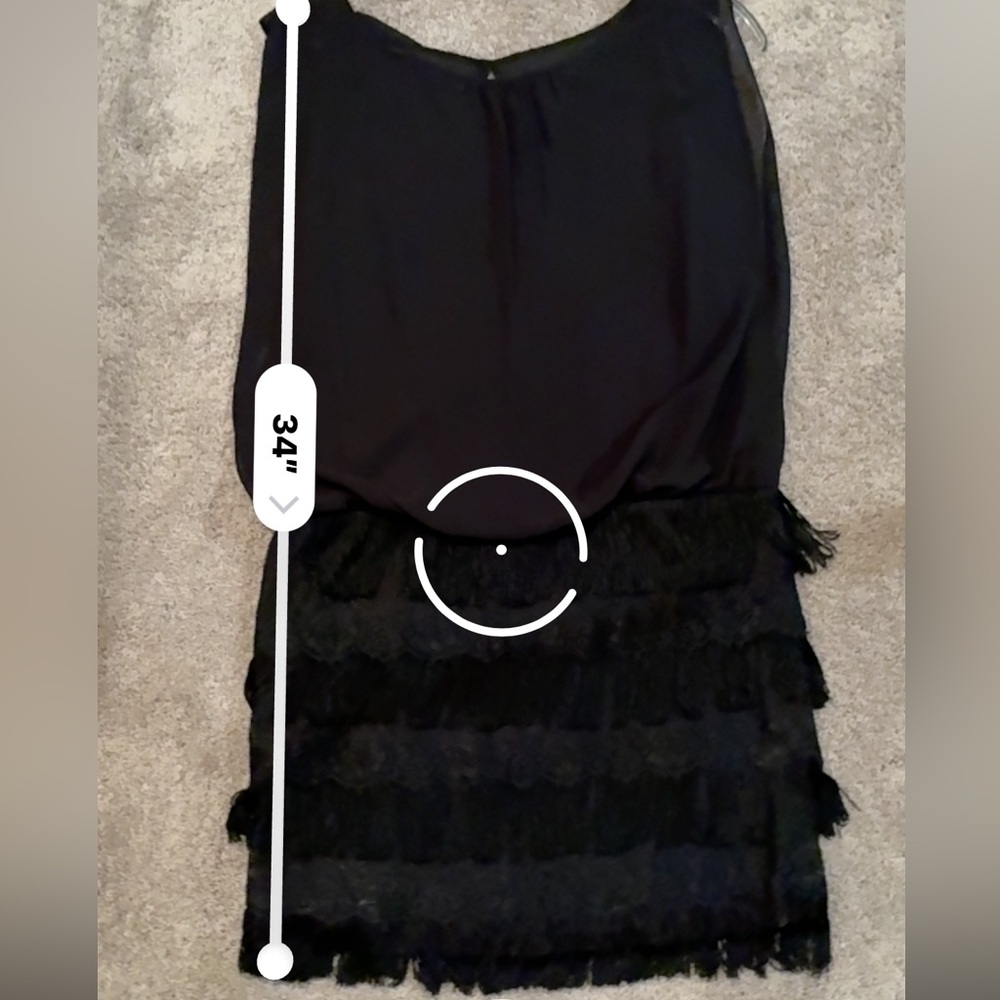 Aidan by Aidan Mattox Black Blouson Fringe Detail Keyhole Dress Size 8 US - Picture 10 of 12